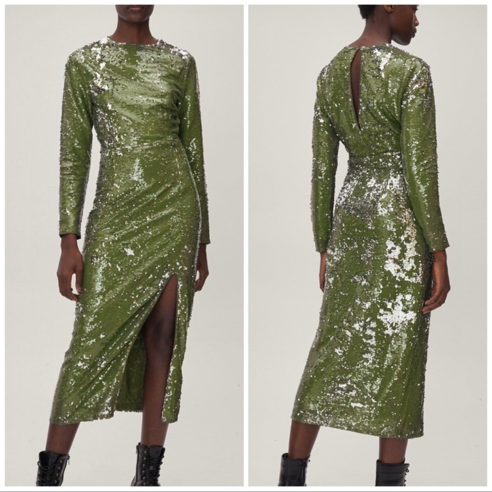 NWT long sleeves green Sequin dress